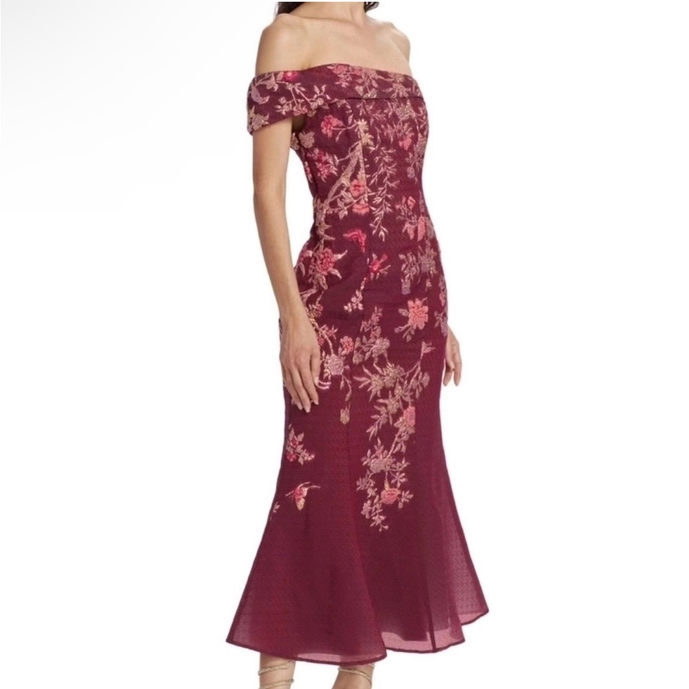 Marchesa one shoulder gilded midi dress